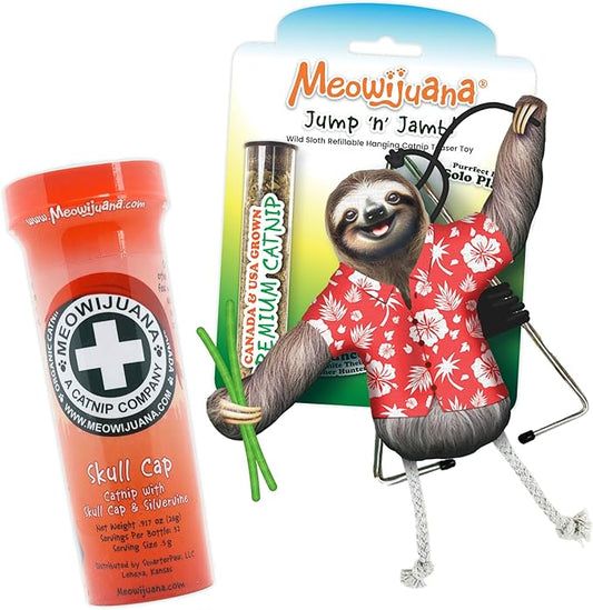 Meowijuana Jump 'n' Jamb Door Hanging Cat Toy | Sloth | Refillable Interactive Catnip Toy | Promotes Play and Cat Health | Includes Potent Catnip Grown in North America