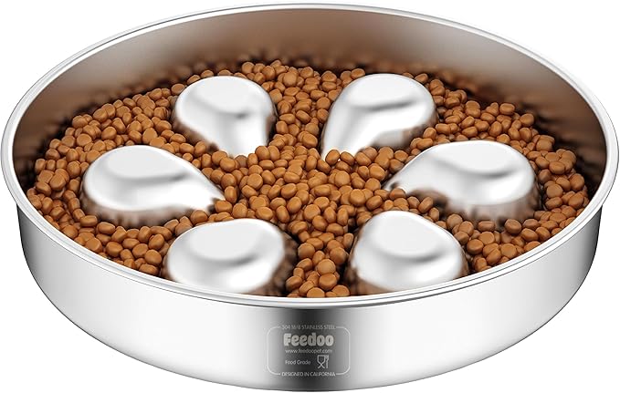 Slow Feeder Dog Bowls Large Breed 3Cups, Food Grade 304 Stainless Steel Dog Bowls with Non-Slip Base, Maze Pet Dish to Slow Down Eating, Metal Slow Feeder Dog Bowl