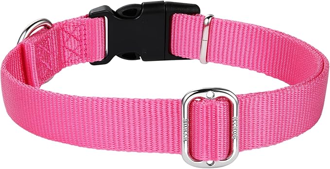Hyhug Dog Collar with Quick Release Buckle, Nylon Adjustable Durable Cute Pet Collars for Medium Dogs, Boy and Girl(Candy Pink, Medium)