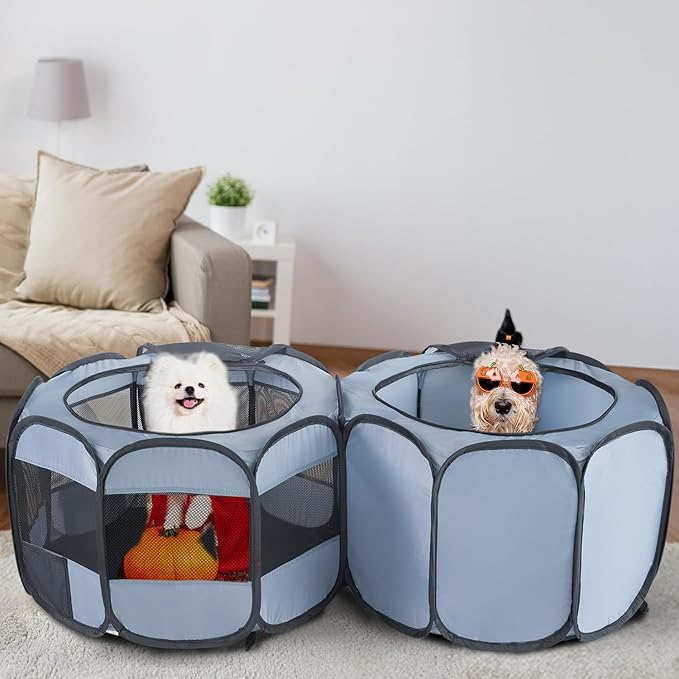 EighteenTek XLarge 2-in-1 Pop up Dog Playpen, Assembly-Free, with Leakproof Pet Pee Pads,Portable Foldable Cat Tent Enclosure Indoor Outdoors Puppy Kittens Small Animals Crates (L, 90" Lx45 Wx28 H)