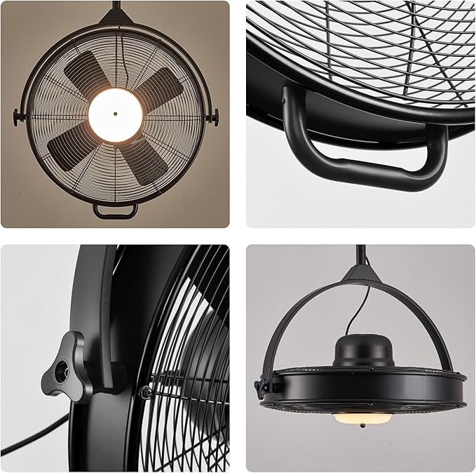 Orison 24.8'' Waterproof Outdoor Ceiling Fan, 6 Speed Ceiling Mounted Plug-In Cord Garage Fan with Remote&APP, 360-degree Manual Vertical Rotation, Hook hanging for Gazebo, Patio, Pergola (Black)