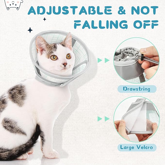 Supet Cat Cone Collar Soft to Stop Licking Scratching, Breathable Comfortable Mesh Recovery Cone for Cats After Surgery Neuter, Lightweight E Cone Collar Alternative (M)