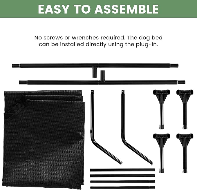 Elevated Dog Bed for Outdoor, XL Raised Dog Cot with Washable Mesh, Cooling Pet Cot Chew Proof for Outside Camping, 49"x33" Black