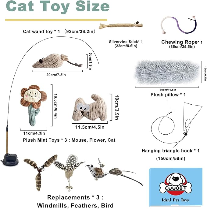 7-in-1 Interactive Cat Toys for Indoor Cats with Washable Adhesive Suction Cup, Hanging Cat Toys, Silvervine Stick and Sisal Chew Rope Catnip Teething Toy for Bored Kitten