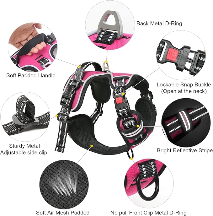 Timos No Pull Dog Harness, No Choke Front Lead Dog Reflective Harness, Adjustable Soft Padded Pet Vest with Easy Control Handle for Small Medium Large Dogs, XS