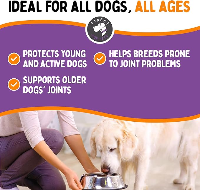 Joint Repair Hip and Joint Chews for Dogs - Finest for Pets Glucosamine, Chondroitin, MSM, Omega 3 & Turmeric for Dog Joint Support, Mobility & Pain Relief - (120 Chicken Flavored Chews, Made in USA)