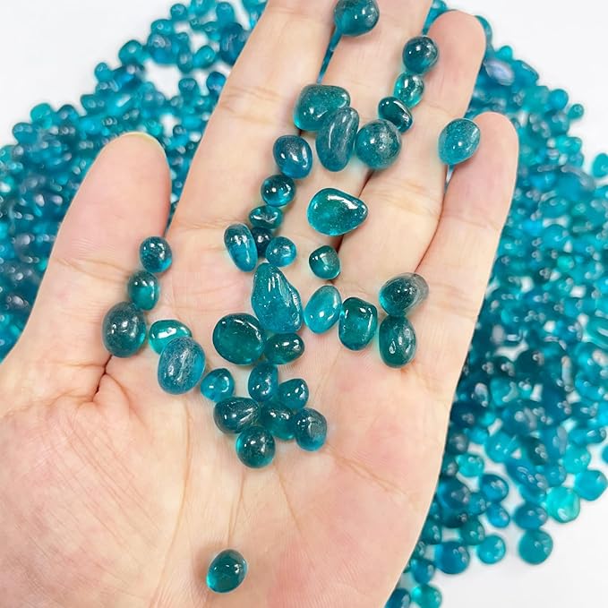 Glass Stones, 0.85LB/385g Aquarium Gravel Rocks, Blue Green Pebbles for Fish Tank, Sea Glass for Vase Filler Craft