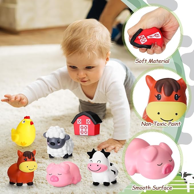 Wettarn 24 Farm Animal Foam Stress Toy Party Favors Fidget Toy Bulk Cute Farm Animal Stress Relief Gift Supplies for Adults Kids Graduation Classroom Reward Bathtub Beach Pool Mental Stimulation