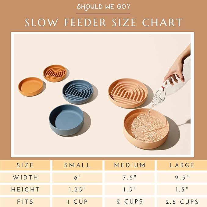 The Slowdown Bowl Silicone Slow Feeder for Cats & Dogs, Slow Eating Mealtime Solution with Modern Lick Mat Design, Reduces Gulping, Fits 1 Cup 6” Across x 1.25” Tall, Small-Ocean