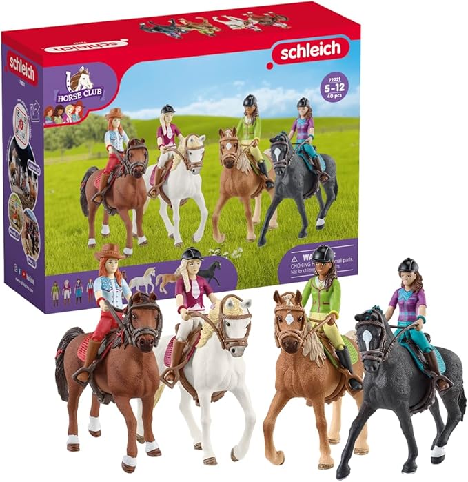 Schleich Horse Club - Complete 40PC Horse Club Rider Playset - Hannah, Sofia, Lisa and Sarah Poseable Rider Figures with Horses and Riding Accessories - Equestrian Toy Set for Kids Ages 5+ | 72221