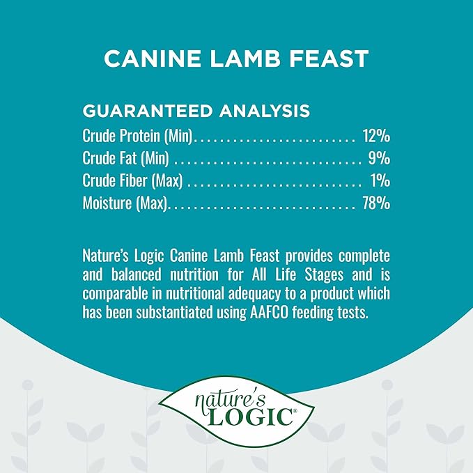 Nature's Logic Grain-Free Canned Dog Food - 95% Animal Proteins - 100% Natural Wet Dog Food Cans - No Common Allergens - All Life Stages - Ideal for Sensitive Dogs - Lamb (13.2 oz, 12 pack)