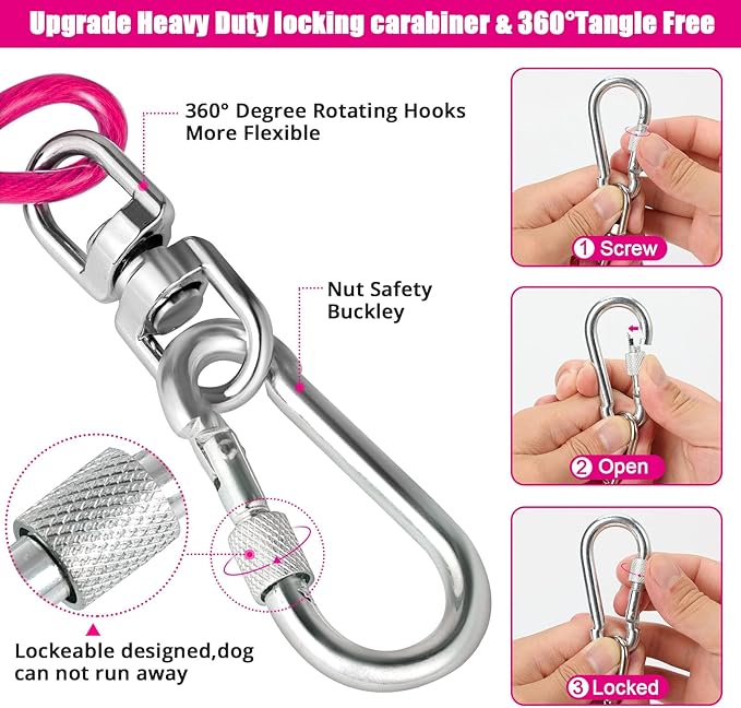 jenico Dog Tie Out Cable, 10/15/20/30/40/50/70/100/150FT Dog Runner Cable with Swivel Hook and Shock Spring, Dog Leash Run Tether for Yard Outdoor and Camping,for Small to Medium Pets Up to 500 LBS