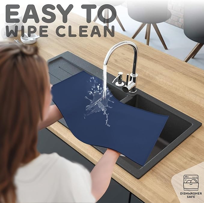 Dog Food Mat - 28x18” Large Silicone Stove Top Protector, Silicone Pet Feeding Mat, Raised Edges Dog Mat for Food and Water Prevent Spill, Waterproof Cat Placemats Protect Floors, Easy Clean Bowl