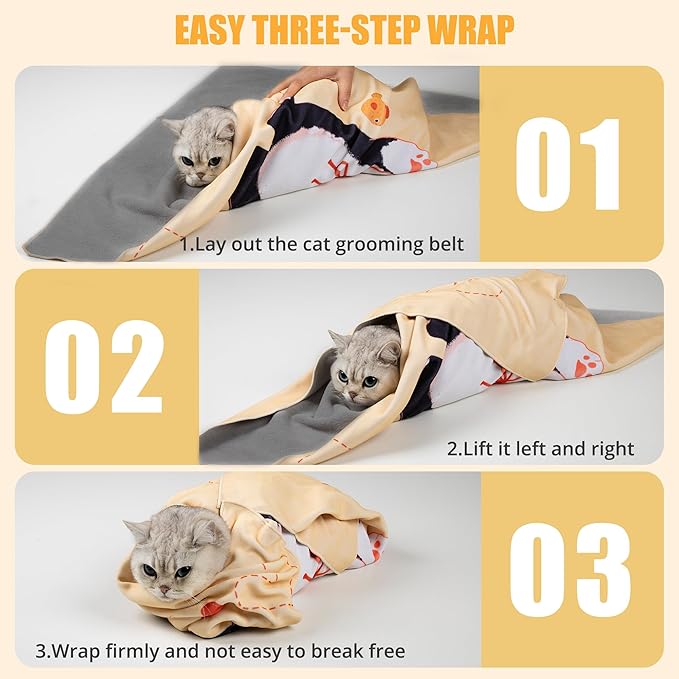 Cat Grooming Wrap,Anti-Escape Cat Wrap for Grooming,Self-Adherent Soft Cat Blanket to Wrap,Clip Nails, Anti-Bite, Anti-Scratch,Cat Calming Wrap,Cat Burrito Wrap,Swaddle Wrap Pet Tool