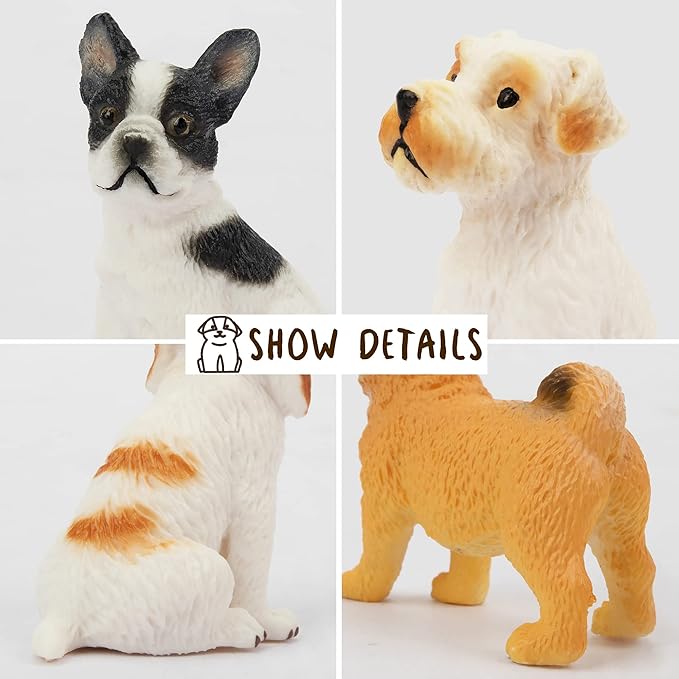 Toymany 12PCS Mini Dog Figurines Toy Set, Realistic Detailed Plastic Puppy Figures Playset, Hand Painted Dogs Animals Toy, Cake Toppers Easter Eggs Christmas Birthday Gift for Kids Toddlers