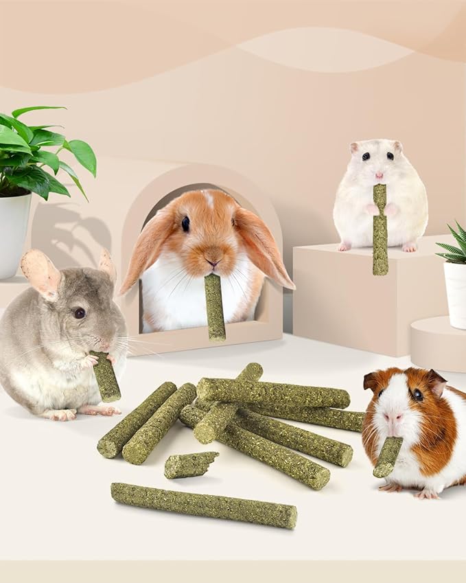 Bissap 22PCS Rabbit Chew Sticks, Mixed Natural Timothy Hay Flower Rose Dahlberg Daisy and Forget-me-not Chew Toys Treats for Bunny Chinchilla Guinea Pig Hamster and Other Small Pets Molar Snacks