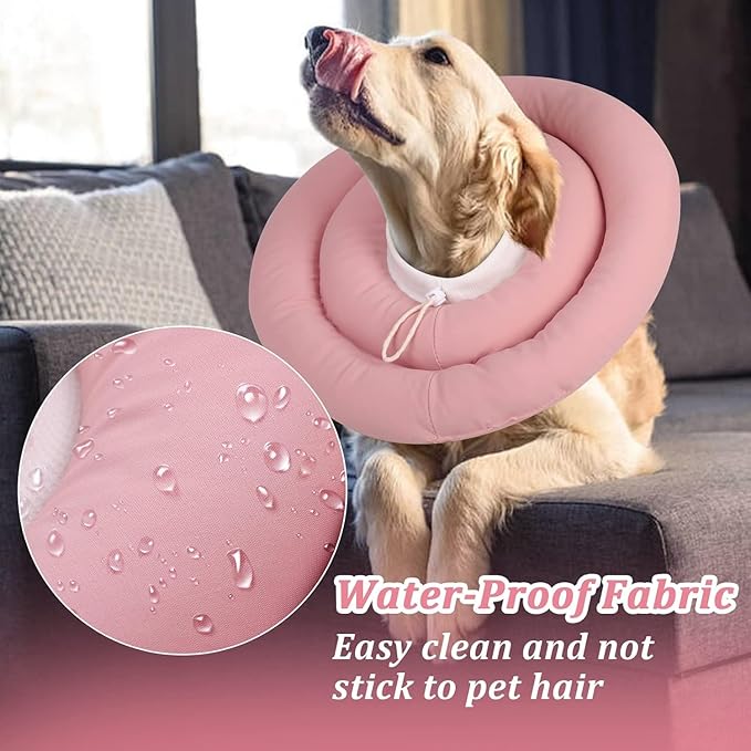IDOMIK Dog Recovery Collar, Waterproof Soft Dog Cone After Surgery, Comfy Protective Elizabethan Collar Alternative for Dogs Cats, Adjustable Pet Neck Donut Cone Anti-Licking Biting Wounds,Pink,S