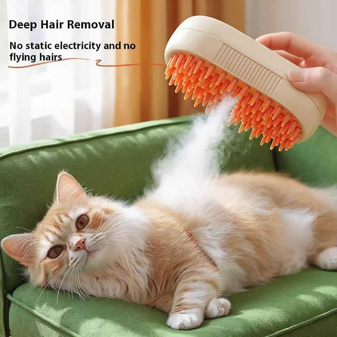 Cat steam brush USB-Powered Pet Steam Brush for Dogs & Cats | Instant Fog Deshedding Tool, Reduces Shedding & Flyaway Hair | Gentle Grooming Brush for Dog & Cat Hair Loss Control (Orange)