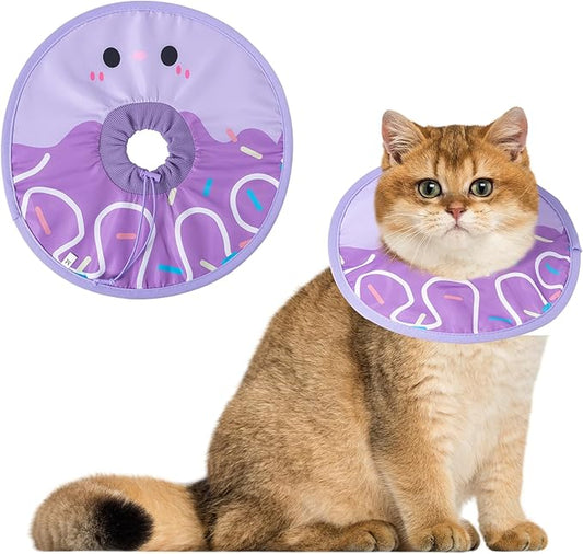 Cat Recovery Collar Lightweight Soft Cats Cone Cute Donut Shape Adjustable Fasteners Waterproof Pet Collar After Surgery to Prevent Licking for Kitten and Puppy (Purple, Medium)