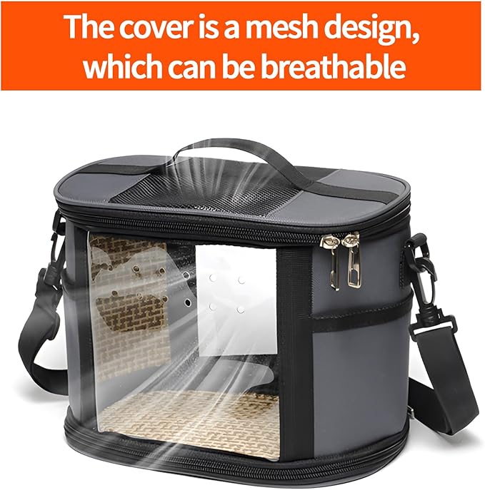 Bird Travel Carrierm, Small Bird Travel Backpack Carrier Cage with Tray and Breathable Clear Window, for Parakeet Cockatiel Budgies, for Camping Hiking (Beige)