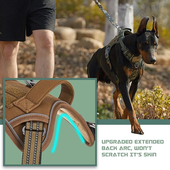 BUMBIN Tactical Dog Harness for Large Dogs No Pull, Famous TIK Tok No Pull Dog Harness, Fit Smart Reflective Pet Walking Harness for Training, Adjustable Dog Vest Harness with Handle Brown XL