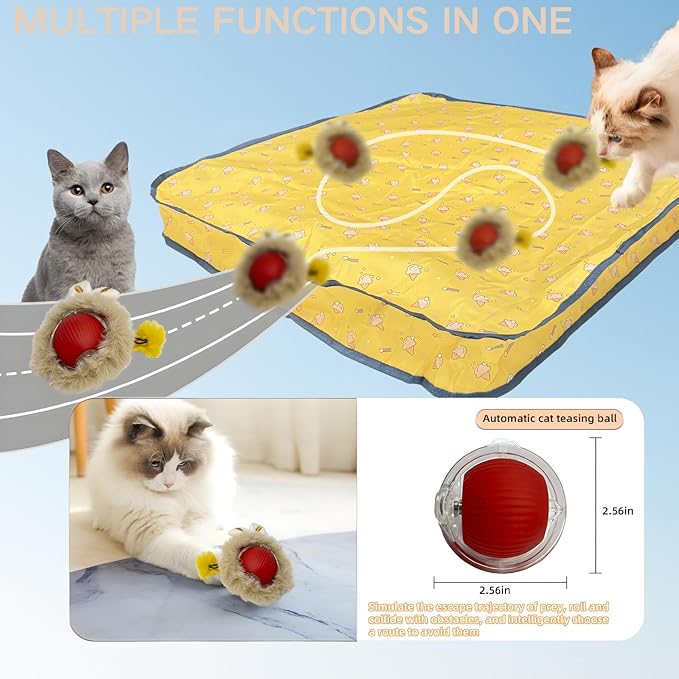 Interactive Cat Toys for Indoor Cats, Fast Rolling Ball in Play Mat, Automatic Moving Cat Ball in Pouch, Stimulate Your Cat's Nature, 28 Inch cat Toys (Round [with Steel Ring])