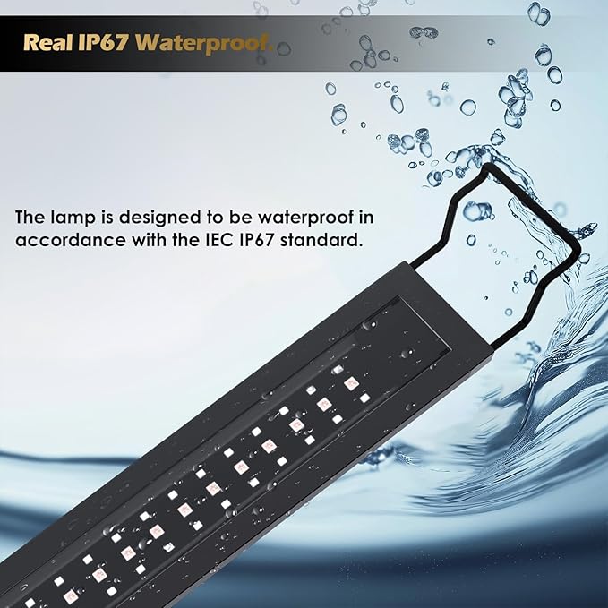 GLOWRIUM LED Aquarium Light with Remote, Full Spectrum Fish Tank Light with Auto Timer, IP67 Waterproof Freshwater Planted Tank Light, Dimmable RGB+W+Moon LEDs with High Performance (12W 18-23inch)