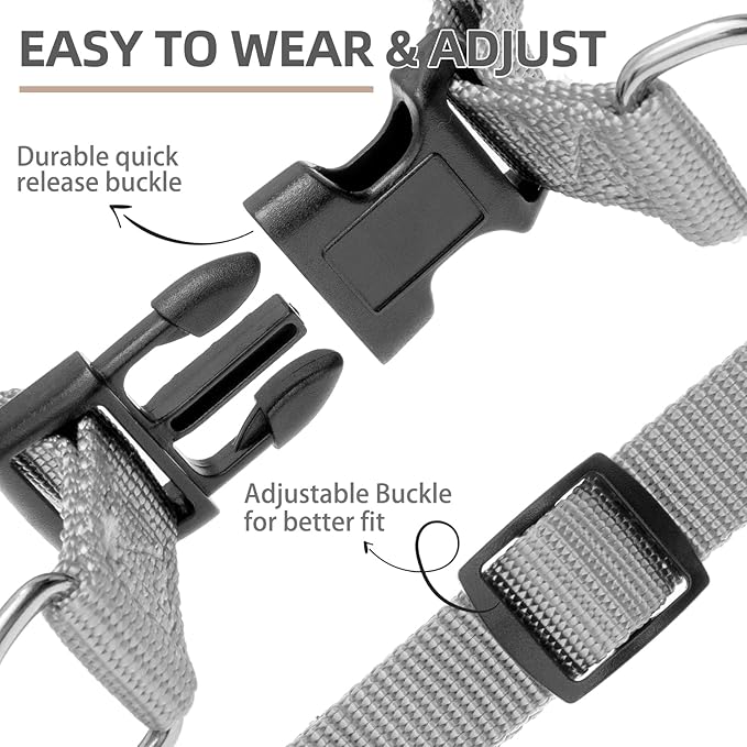 PUPTECK No Pull Dog Harness Soft Adjustable Basic Nylon Step in Puppy Vest Outdoor Walking with ID Tag, Grey, S