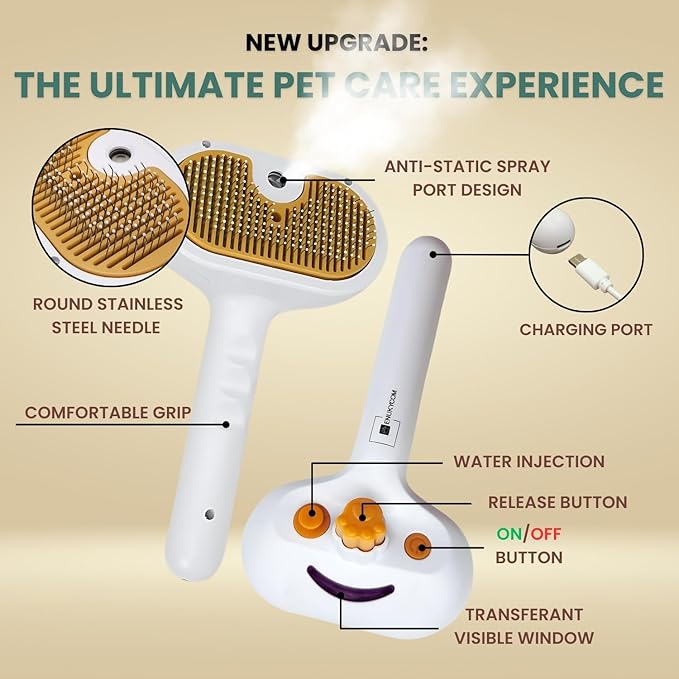 Self Cleaning Steam Brush for Cat Dog, 4 in 1 Pet Brushes for Shedding & Grooming, Bath Massage & Water/Mist Slicker Brush for Long Haired Cats & Dogs- Pet Grooming Brushes with Spray for Cats