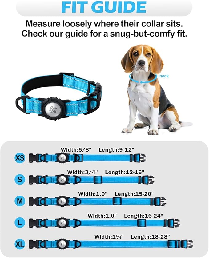 TagME Airtag Dog Collar,Waterproof Reflective Pet Collar with Airtag Holder,Soft Padded and Double D-Rings for Puppy,Light Blue