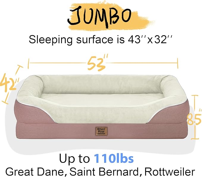 Orthopedic Washable Large Dog Bed - Removable Orthopedic Dog Bed XL with Bolster Extra Large Dogs Beds with Washable Cover for Large Size Pet Non-Slip Bottom