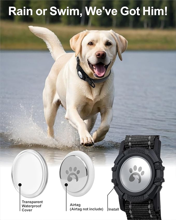 TagME Airtag Dog Collar,Waterproof Reflective Pet Collar with Airtag Holder,Soft Padded and Double D-Rings for Extra Large Dogs,Black