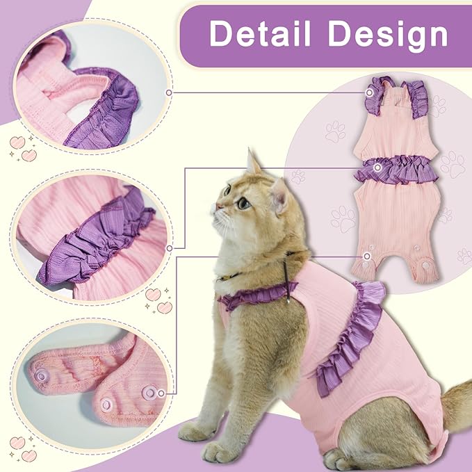 Cat Recovery Suit,Kitten Onesie After Surgery,E-Collar Alternative for Abdominal Wound and Skin Diseases,Soft Breathable Bodysuit After Spay（Beige-l）