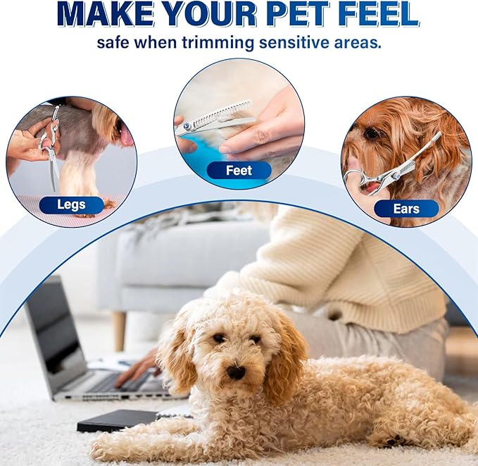 JASON 7" Curved Chunker Dog Scissors - Ergonomic Dog Grooming Scissors Silver Curved Dog Shears 440C Stainless Steel Grooming Shears Professional Pet Shears For Groomer (21-Teeth)