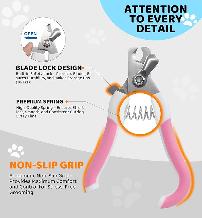 Pet Nail Clippers and Trimmers for Dogs and Cats, Professional Grooming Tool with Safety Guard, Sharp Blades, Free Nail File, Avoid Overcutting, Suitable for Small and Large Pets (Pink)