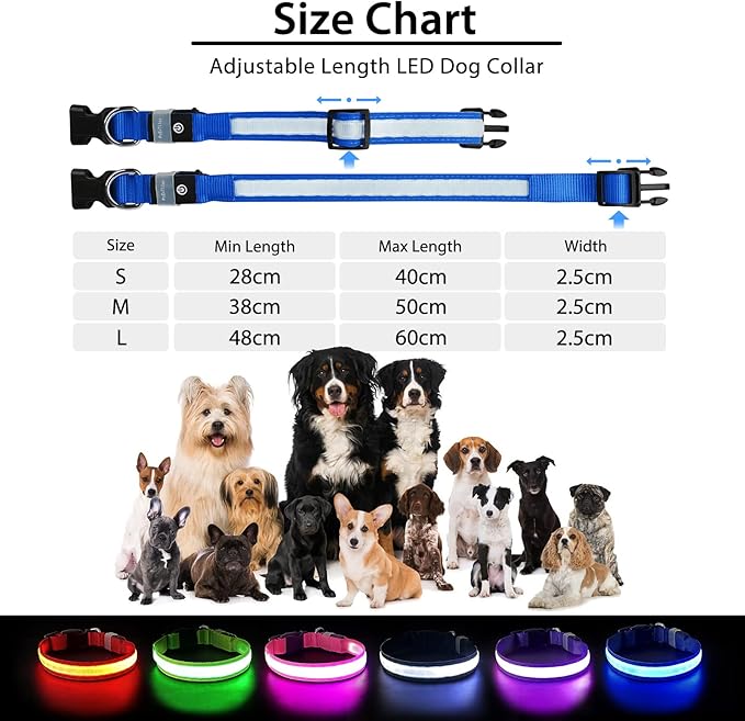 PcEoTllar Light up Dog Collar for Night Walking - LED Dog Collar Light Rechargeable Color Changing, Glow in The Dark Dog Collars Waterproof Glowing Dog Collars for Large Small Medium Dogs