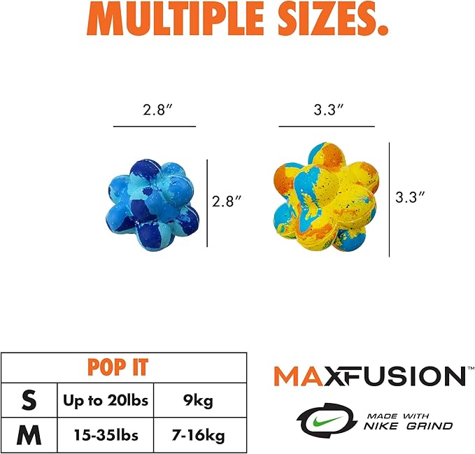 Max Fusion with Nike Grind, Arlee Pop It Dog Toy, Chew Toy for Play, Fetch, Tug, S