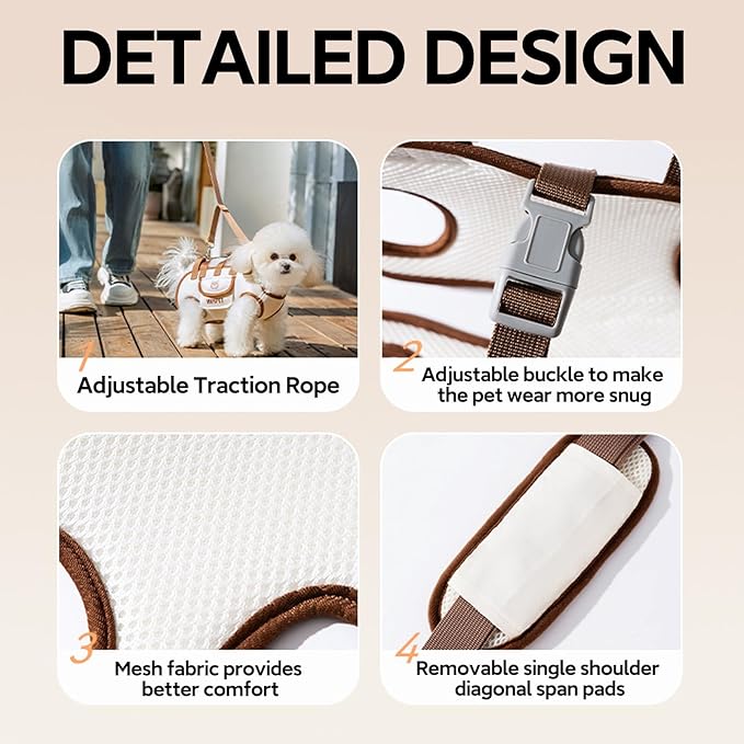 Portable Breathable Pet Carrier Sling & Backpack for Dogs & Cats, Adjustable Full-Body Harness with Traction Leash, Crossbody & Car-Friendly (Large)