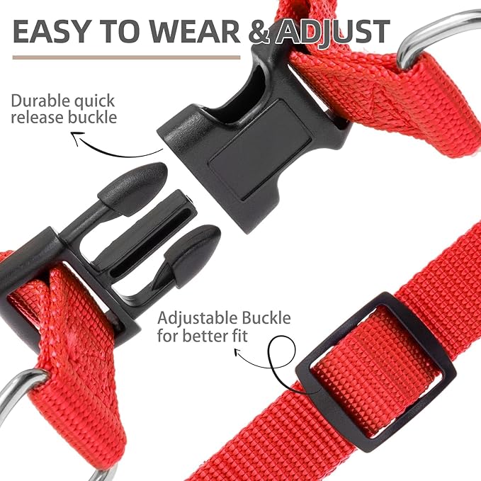 PUPTECK No Pull Dog Harness Soft Adjustable Basic Nylon Step in Puppy Vest Outdoor Walking with ID Tag X-Small Red