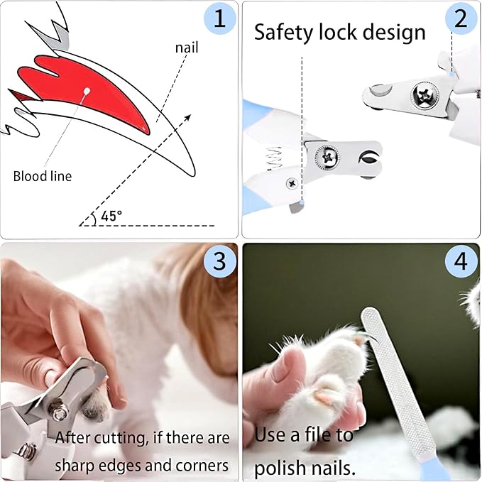 Cat Nail Clippers for Beginners and Groomers - Durable pet Trimmer - Supplies with Safety Guard, Avoid Overcutting - Grooming Tool for Small Animals Tiny Dog Indoor Cat Bunny Rabbit Bird Kitten(Blue)