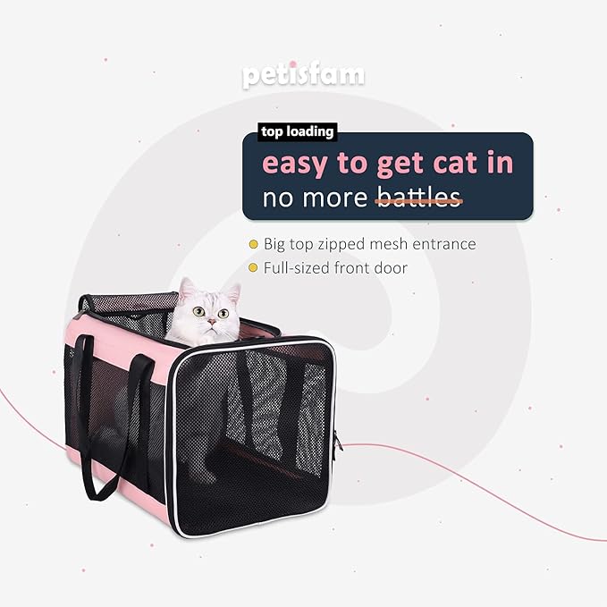Easy Top Load Large Cat Carrier for Large and Medium Cats, Small Dogs. Easy to get cat in, Carry, Storage, Clean and Escape Proof, Pink