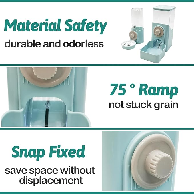 kathson Hanging Automatic Rabbit Pet Food and Water Dispenser, Auto Gravity Bunny Feeders for Cages, Detachable Self-Feeding Feeder and Waterer Set for Ferrets Chinchilla Hedgehog (Light Blue)