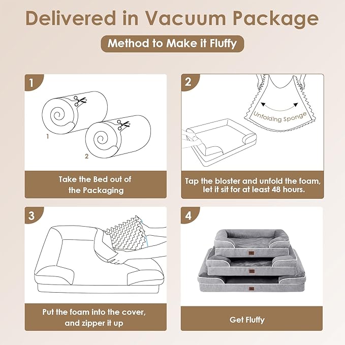 EHEYCIGA Orthopedic Dog Beds for Large Dogs, Waterproof Memory Foam Large Dog Bed with Sides, Non-Slip Bottom and Egg-Crate Foam Pet Couch Bed with Washable Removable Cover, Grey