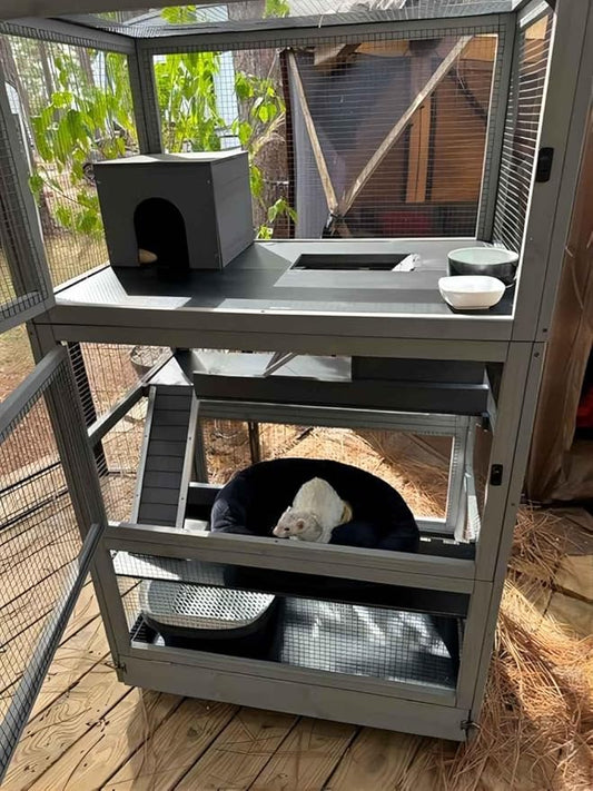 Ferret Cage Rat Cage Indoor Outdoor, Large Guinea Pig Cages with 4 Levels, Wooden Chinchilla Cage with Wheels for Hamster, Chameleon, Gerbils and Other Small Animals Anti-Chewing