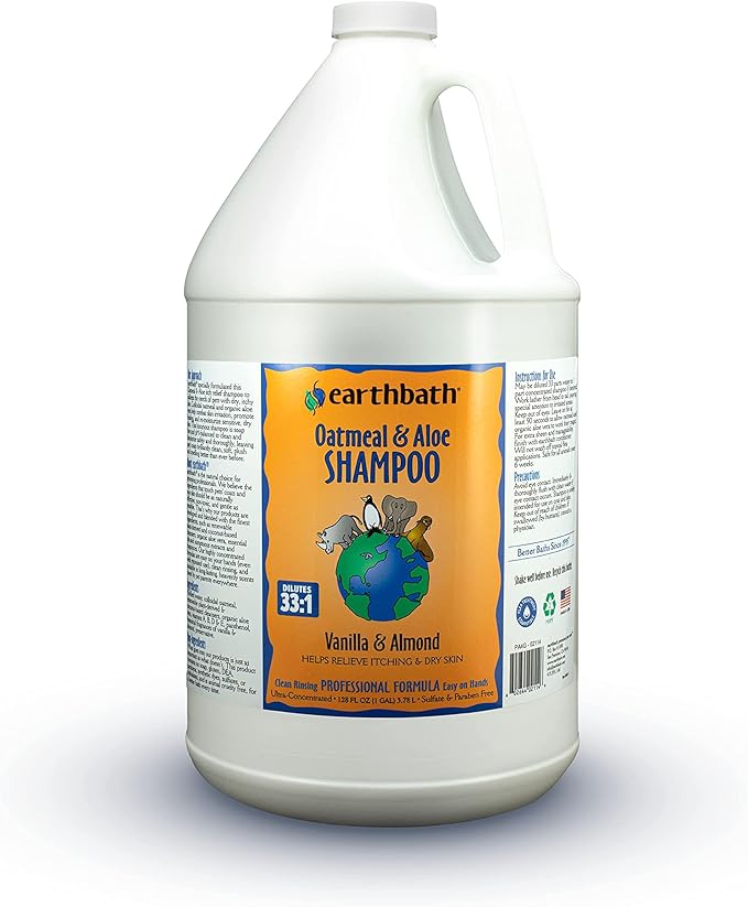 earthbath, Oatmeal & Aloe Dog Shampoo - Oatmeal Shampoo for Dogs, Itchy, Dry Skin Relief, Dog Wash, Made in USA, Cruelty Free, Fragrance Free Pet Shampoos - 128 Oz (1 Pack)