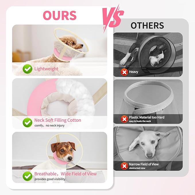 Soft Dog Cone Collar to Stop Licking-Adjustable Comfortable Mesh Recovery Collar After Surgery for Small or Miniature Dogs, Alternative to Plastic Elizabethan Collars for Neuter Incision Care (Pink,M)