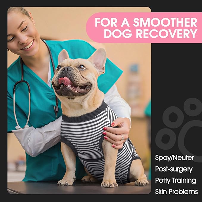 FUAMEY Dog Recovery Suit Male,Dogs Surgery Neuter Suits Puppy Spay Shirts for Female Protect Dog's Skin Anti Licking Abdominal Wounds Doggie Onesie Pet Bodysuit Alternative to Cone Gray Stripes XL
