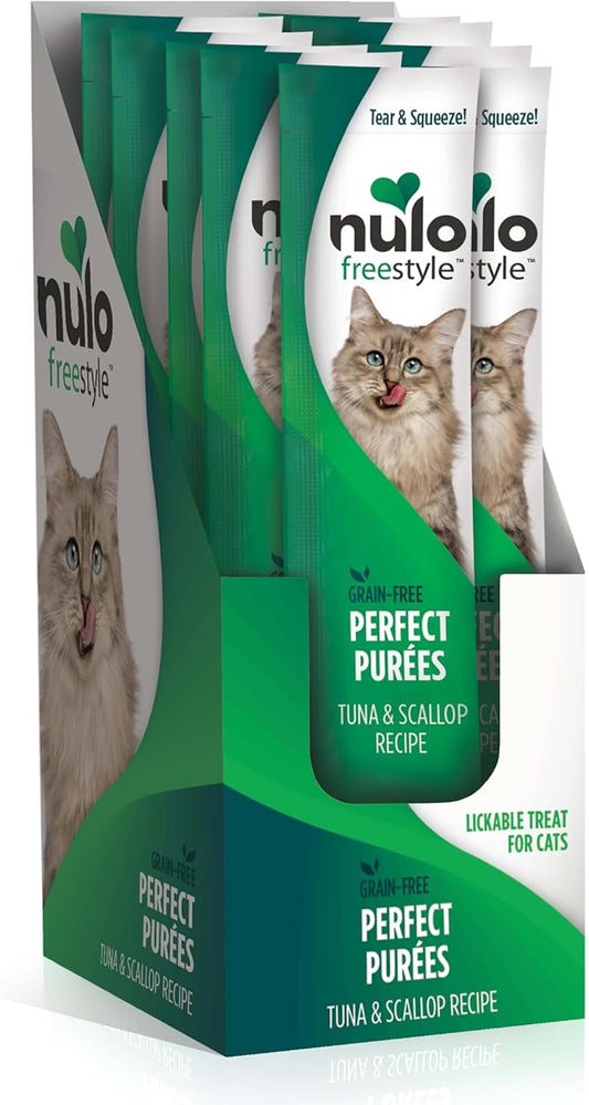 Nulo Freestyle Grain-Free Perfect Purees Premium Wet Cat Treats, Squeezable Meal Topper for Felines, High Moisture Content to Support Cat Hydration, 0.5 Ounce, Tuna & Scallop