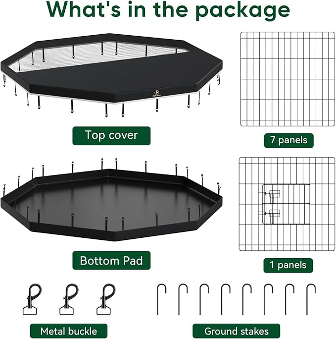 PJYuCien Dog Playpen, 8 Panels 24’’H Dog Pens Indoor with Bottom Pad and Top Cover, Metal Foldable Pet Puppy Exercise Fence Crate Kennel, Better for Small Animals,Black