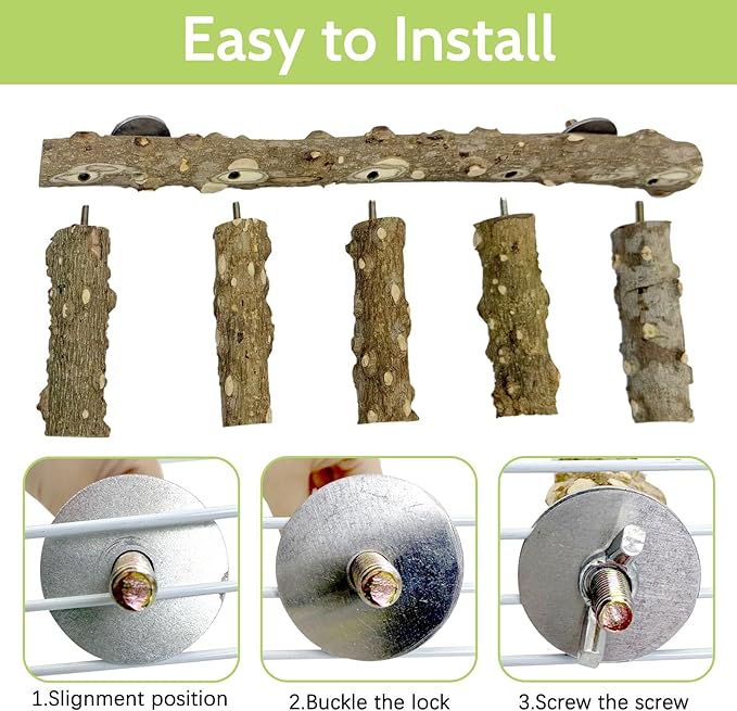 BNOSDM Natural Wood Bird Ladder Perch 6Pcs Parrot Stand Branches Climbing Chewing Stick Parakeet Swing Toys Cage Accessories Paw Grinding Fork Sets for Lovebirds Cockatiels Conure Budgies